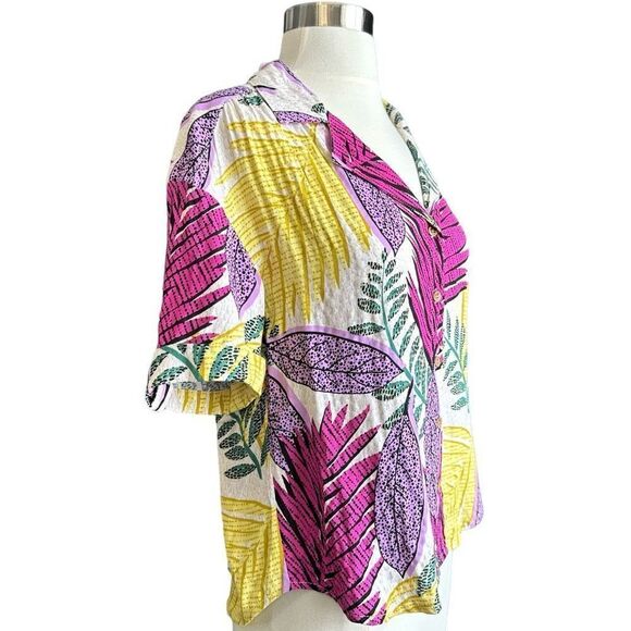 NWT Jane & Delancey Tropical Palm Leaf Print Multicolor Short-sleeve Button Down - Picture 6 of 10